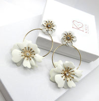 Oversized Double Flower Earrings, Wedding Bridal Floral Studs, Bridesmaid Large Floral Hoop Earrings - KaleaBoutique.com