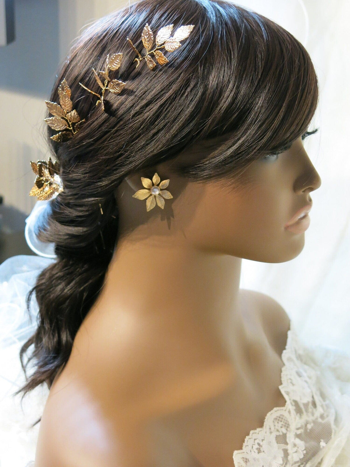 Oversized Gold Flower Pearl Studs, Wedding Bridal Floral Earrings, Large 1.2"L Stud Statement Earrings - KaleaBoutique.com