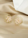 Oversized Pink Flower Stud Earrings, Wedding Bridal Fashion Large Earrings, Gold Wire Crystal Flower Studs - KaleaBoutique.com