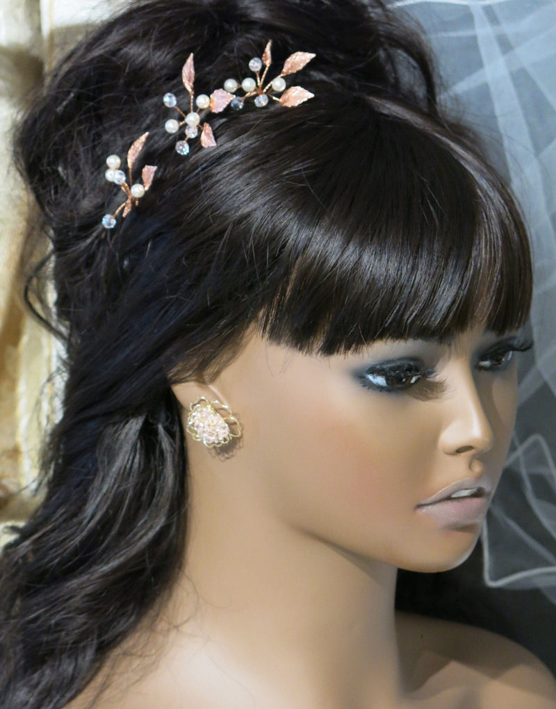 Oversized Pink Flower Stud Earrings, Wedding Bridal Fashion Earrings, Gold Wire Crystal Flower Studs, Bridesmaid Large Dainty Stud Earrings - KaleaBoutique.com
