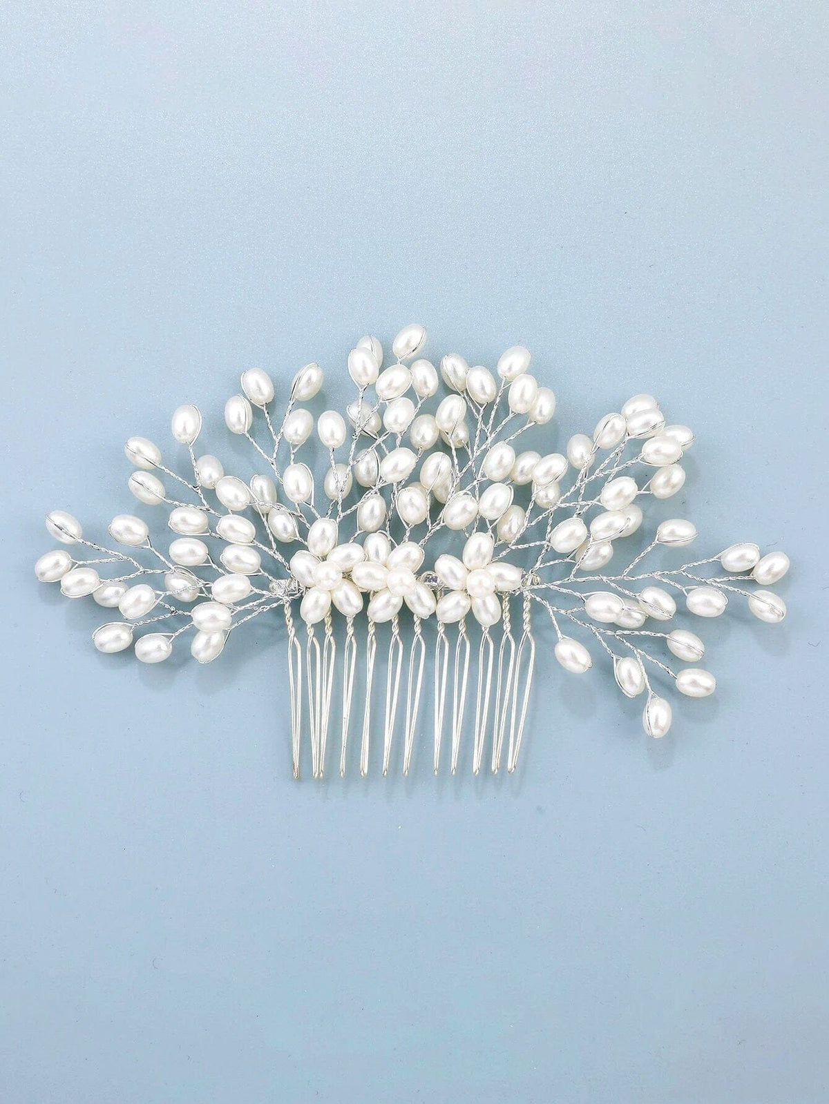 Pearl Branch Wedding Hair Comb, Bridal Silver Decorative Large Hair Comb, Wedding Oval Pearl Hairpin Headpiece for Bride - KaleaBoutique.com