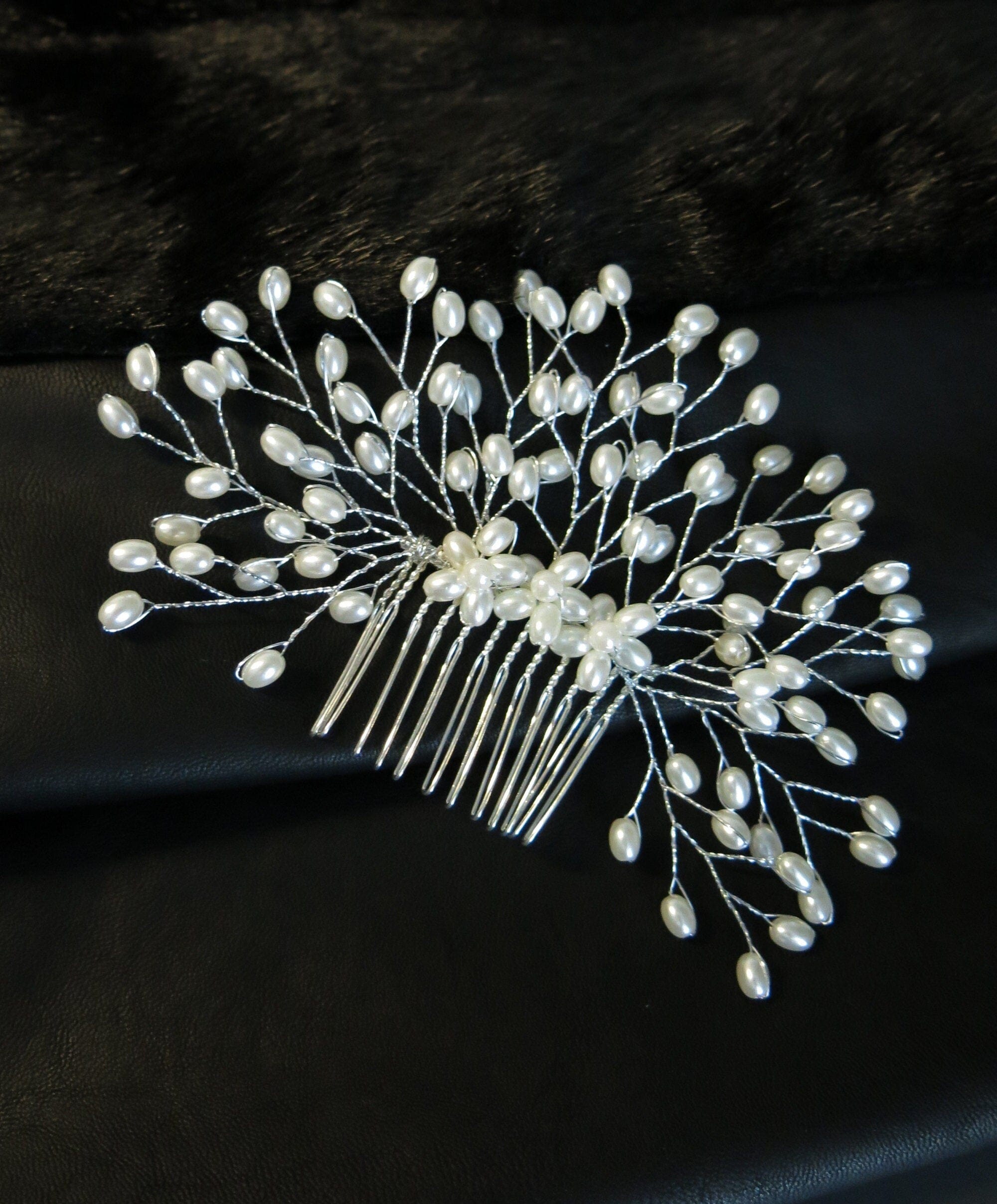 Pearl Branch Wedding Hair Comb, Bridal Silver Decorative  display picture 1