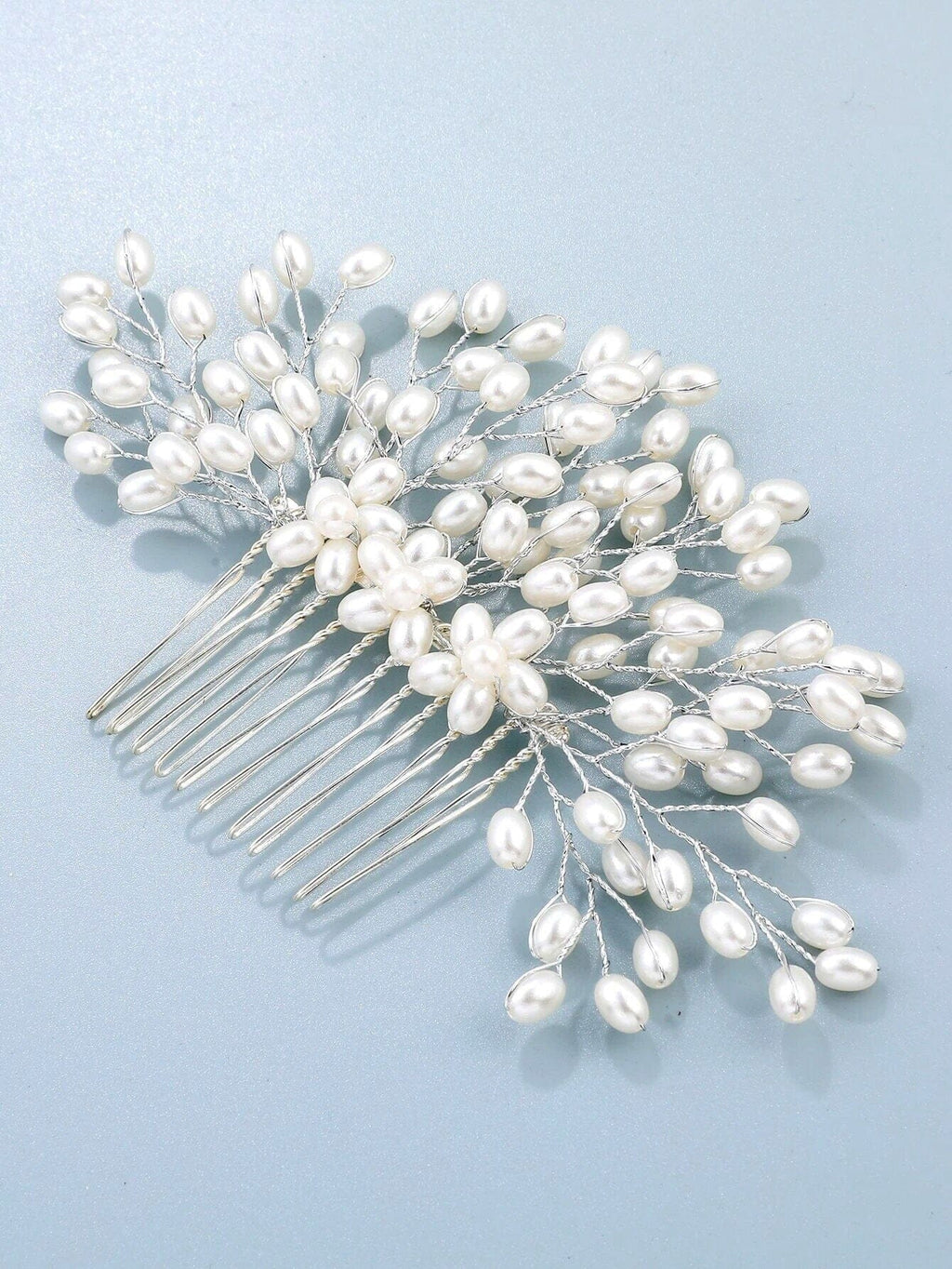 Pearl Branch Wedding Hair Comb, Bridal Silver Decorative Large Hair Comb, Wedding Oval Pearl Hairpin Headpiece for Bride - KaleaBoutique.com