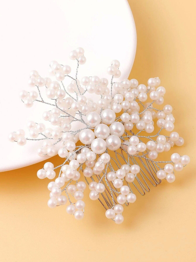 Pearl Cluster Starburst Circle Hair Comb, Bridal Pearl White Hair Comb, Wedding Pearl Round Hairpin Hair Comb - KaleaBoutique.com