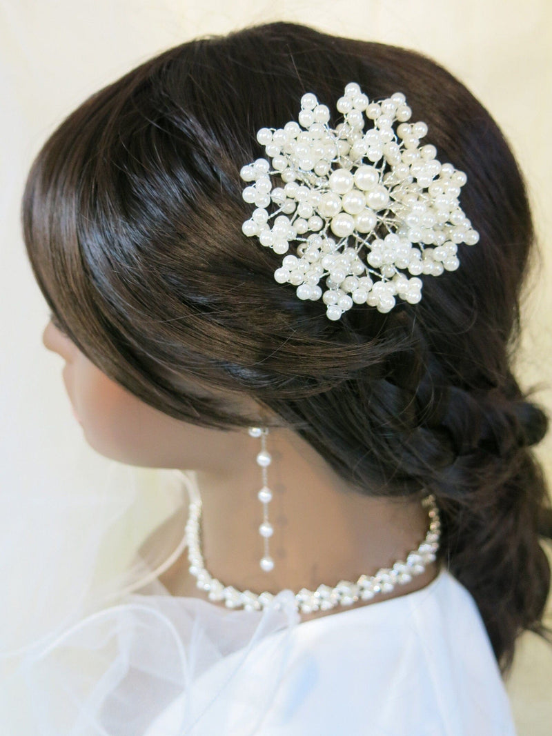 Pearl Cluster Starburst Hair Comb, Bridal Pearl White Headpiece, Wedding Pearl Round Hairpin, Bridesmaid Floral Fashion Pearl Hairpiece - KaleaBoutique.com
