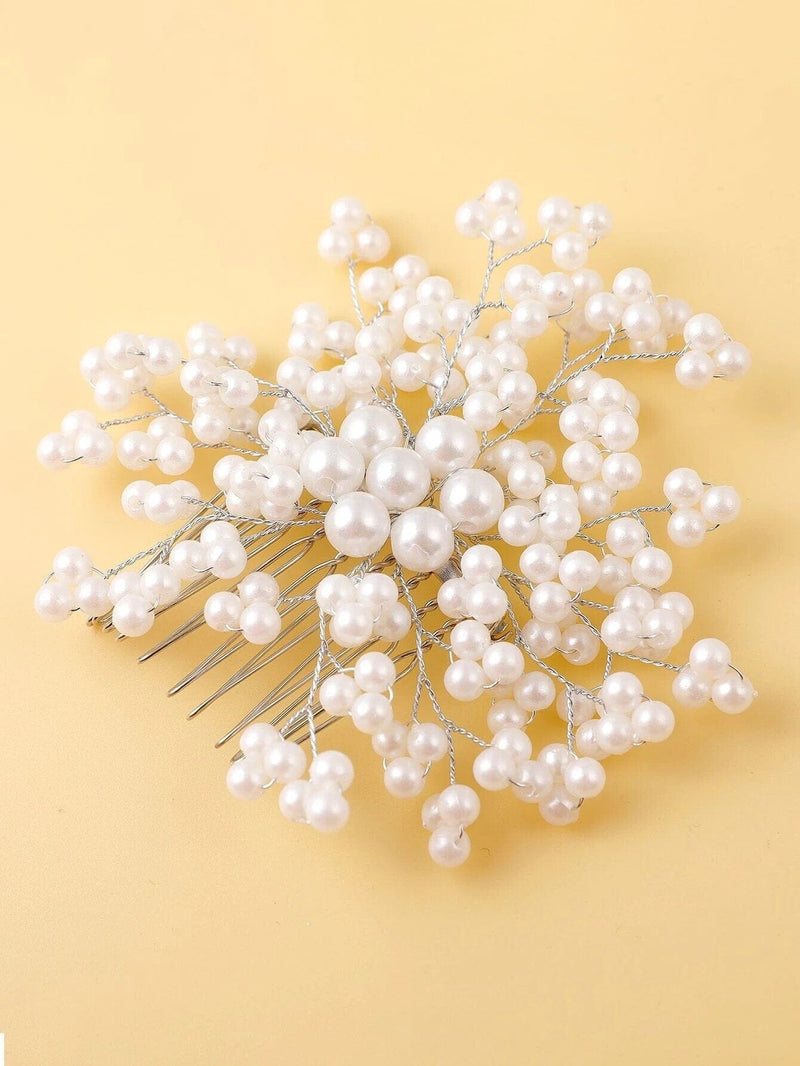 Pearl Cluster Starburst Hair Comb, Bridal Pearl White Headpiece, Wedding Pearl Round Hairpin, Bridesmaid Floral Fashion Pearl Hairpiece - KaleaBoutique.com