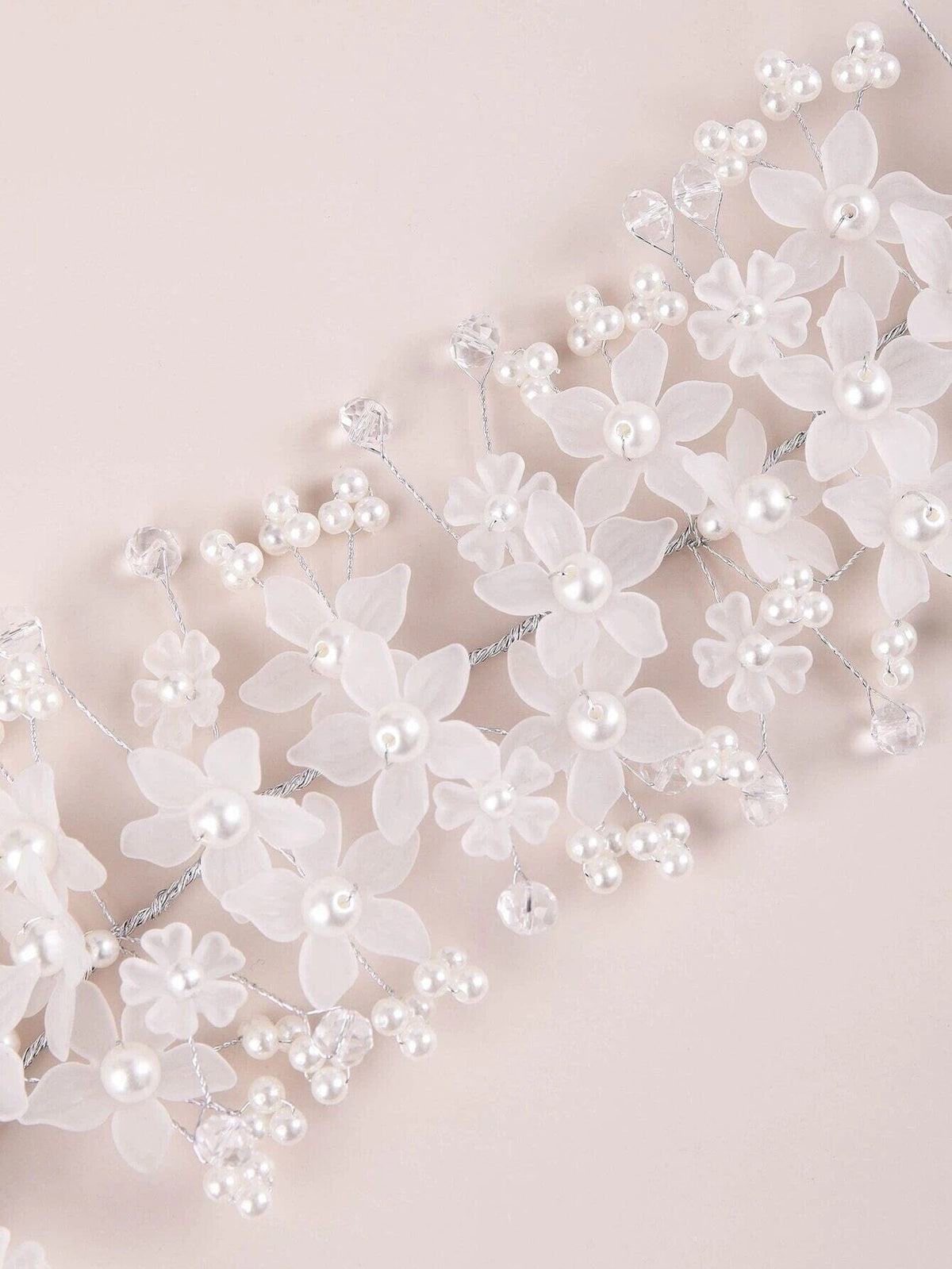 Pearl White Flower Bridal Headband, Wedding Tiara Headpiece, Bridal Luxury Floral Hair Vine, Big Bridal Hairpiece - KaleaBoutique.com