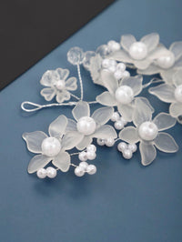 Pearl White Flower Bridal Headband, Wedding Tiara Headpiece, Bridal Luxury Floral Hair Vine, Big Bridal Hairpiece - KaleaBoutique.com