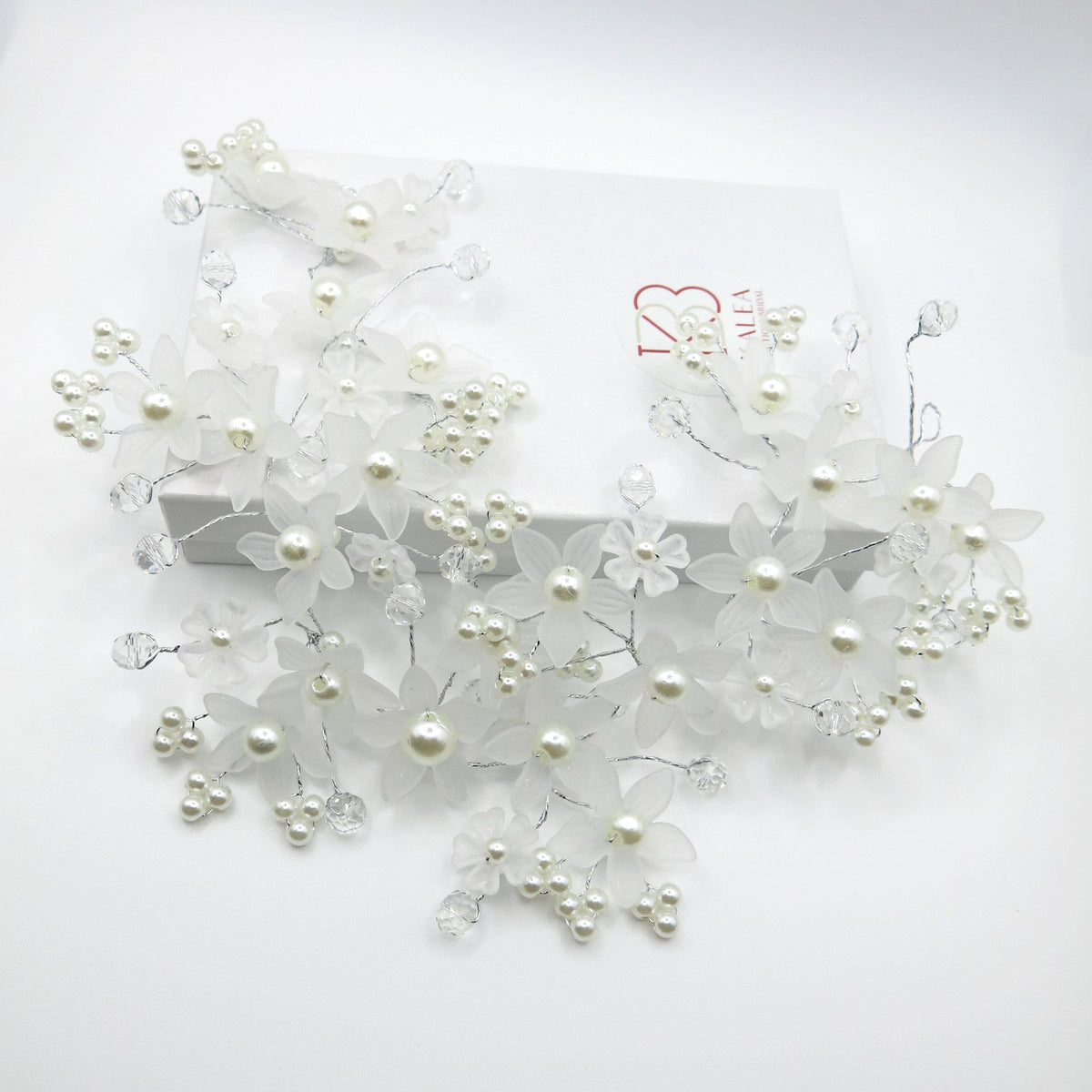 Pearl White Flower Bridal Headband, Wedding Tiara Headpiece, Bridal Luxury Floral Hair Vine, Big Bridal Hairpiece - KaleaBoutique.com