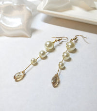 Pearl Dangle Gold Wire Earrings, Crystal White Pearl Bridal Earrings, Wedding Pearl Wire Earrings - KaleaBoutique.com