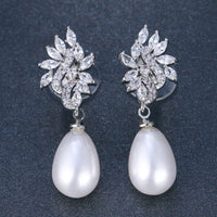 Pearl Wedding Crystal Earrings, Baroque Pearl Bridal CZ Diamond Earrings, Crystal Bridesmaid Earrings - KaleaBoutique.com