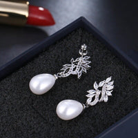 Pearl Wedding Crystal Earrings, Baroque Pearl Bridal CZ Diamond Earrings, Crystal Bridesmaid Earrings - KaleaBoutique.com