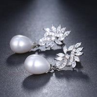 Pearl Wedding Crystal Earrings, Baroque Pearl Bridal CZ Diamond Earrings, Crystal Bridesmaid Earrings - KaleaBoutique.com