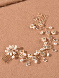 Pearl Floral Gold Wire Headband, Wedding Crystal Dual Hair Comb Vine, Bridal Flower Hair Wire Headpiece - KaleaBoutique.com