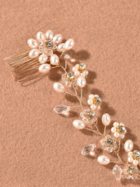 Pearl Floral Gold Wire Headband, Wedding Crystal Dual Hair Comb Vine, Bridal Flower Hair Wire Headpiece - KaleaBoutique.com
