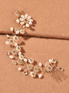 Pearl Floral Gold Wire Headband, Wedding Crystal Dual Hair Comb Vine, Bridal Flower Hair Wire Headpiece - KaleaBoutique.com