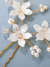 Pearl Flower Gold Wire Hairpin, Three Flowers Wedding Hair Pin Hairpiece, Bridal Pearl Floral Hairpin - KaleaBoutique.com