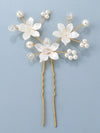Pearl Flower Bridal Gold Wire Hairpin, Three Flowers Wedding Hair Pin Hairpiece, Bridesmaid Pearl Floral Hairpin, White Flower Hairpin - KaleaBoutique.com