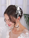 Porcelain White Flower Bridal Hair Comb Hairpiece, Rhinestone Crystal Leaves Wedding Hairpiece, Floral Gem Leaf Large Bridesmaid Hairpiece - KaleaBoutique.com