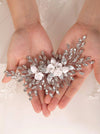 Clay Flower Bridal Hair Comb, Rhinestone Crystal Wedding Hairpiece, Large Gem Leaf Bridal Hair Comb - KaleaBoutique.com