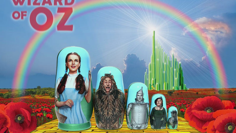Wizard of Oz 5 Piece Nesting Dolls Set - Handcrafted Wooden Stacking Matryoshka Set - KaleaBoutique.com