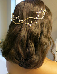 Princess Bride Pearl Tiara, Wedding Pearl Wire Crystal Head Wreath, Silver Double Strand Headband Hair Vine - KaleaBoutique.com