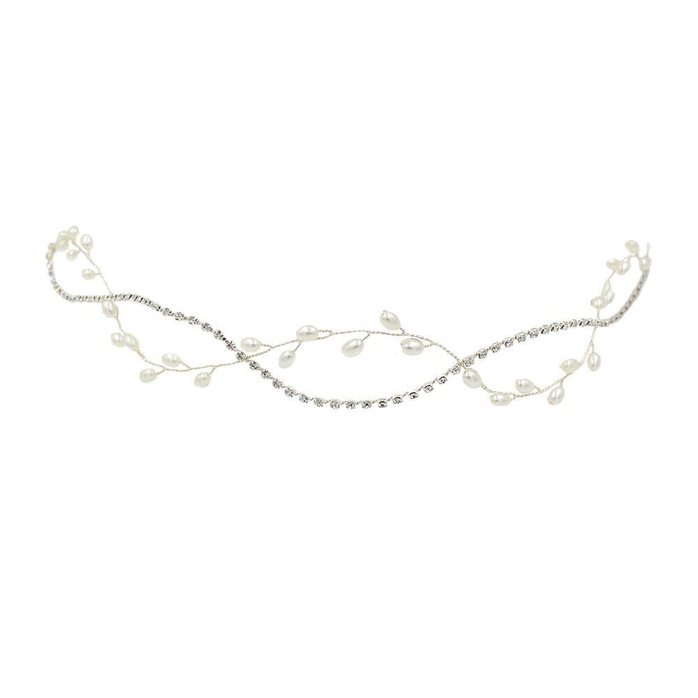 Princess Bride Pearl Tiara, Wedding Pearl Wire Crystal Head Wreath, Silver Double Strand Headband Hair Vine - KaleaBoutique.com