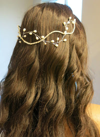 Princess Bride Pearl Tiara, Wedding Pearl Wire Crystal Head Wreath, Silver Double Strand Headband Hair Vine - KaleaBoutique.com