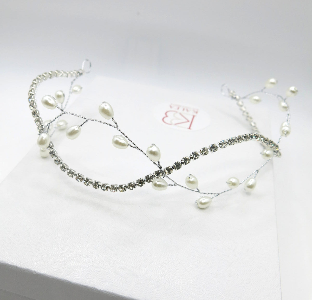 Princess Bride Pearl Tiara, Wedding Pearl Wire Crystal Head Wreath, Silver Double Strand Headband Hair Vine - KaleaBoutique.com