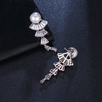 Princess Cut CZ Crystal Pearl Earrings, Wedding Dangle Pearl Ear Studs, Pearl Stud CZ Diamond Bridal Earrings - KaleaBoutique.com