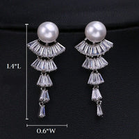 Princess Cut CZ Crystal Pearl Earrings, Wedding Dangle Pearl Ear Studs, Pearl Stud CZ Diamond Bridal Earrings - KaleaBoutique.com