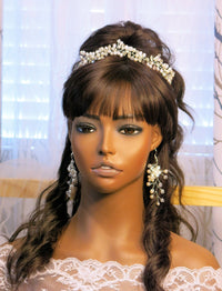 Princess Pearl Tiara and Earrings, Bridal Pearl Headband, Wedding Pearl Head Wreath, Pearl Crown Headpiece - KaleaBoutique.com