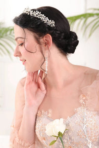 Princess Pearl Tiara and Earrings, Bridal Pearl Headband, Wedding Pearl Head Wreath, Pearl Crown Headpiece - KaleaBoutique.com