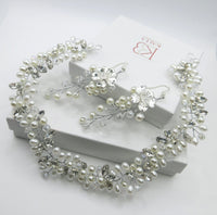Princess Pearl Tiara and Earrings, Bridal Pearl Headband, Wedding Pearl Head Wreath, Pearl Crown Headpiece - KaleaBoutique.com