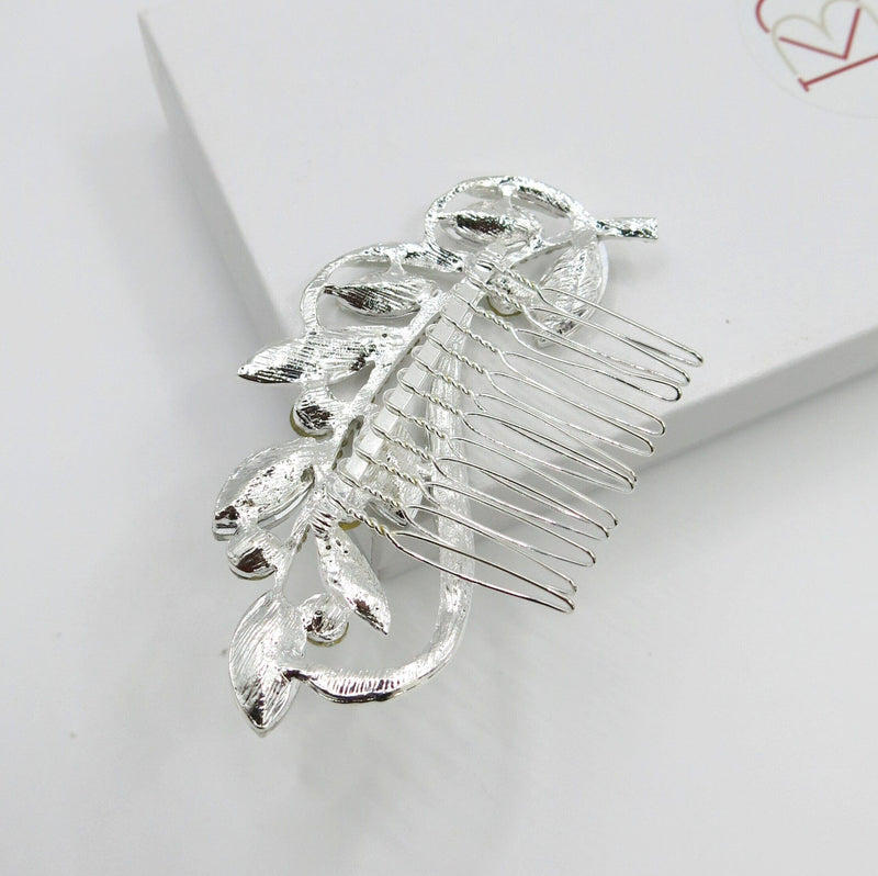 Rhinestone Leaf Crystal Silver Hair Comb, Wedding Crystal Decorative Hair Comb, Bridal Rhinestone Gem Hairpiece - KaleaBoutique.com