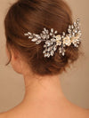 Rhinestone Crystal Seashell Flower Hairpiece, Ivory Floral Wedding Hair Comb, Bridal Crystal Decorative Comb, Large Gem Silver Headpiece - KaleaBoutique.com