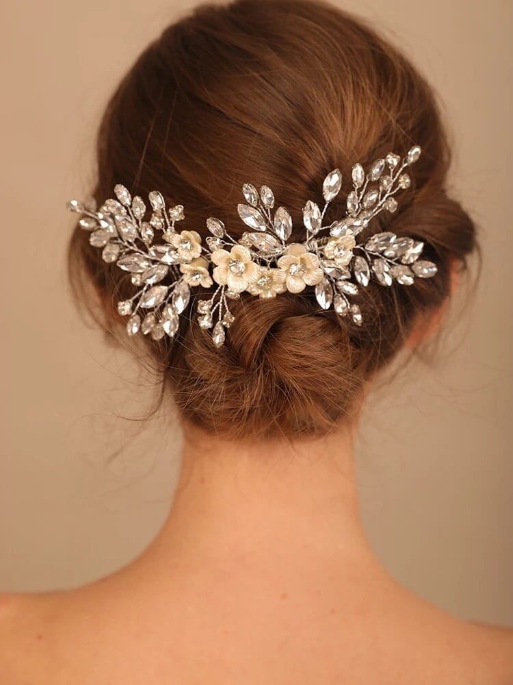 Rhinestone Crystal Seashell Flower Hair Comb, Ivory Floral Large Wedding Hair Comb, Bridal Crystal Decorative Hairpiece - KaleaBoutique.com