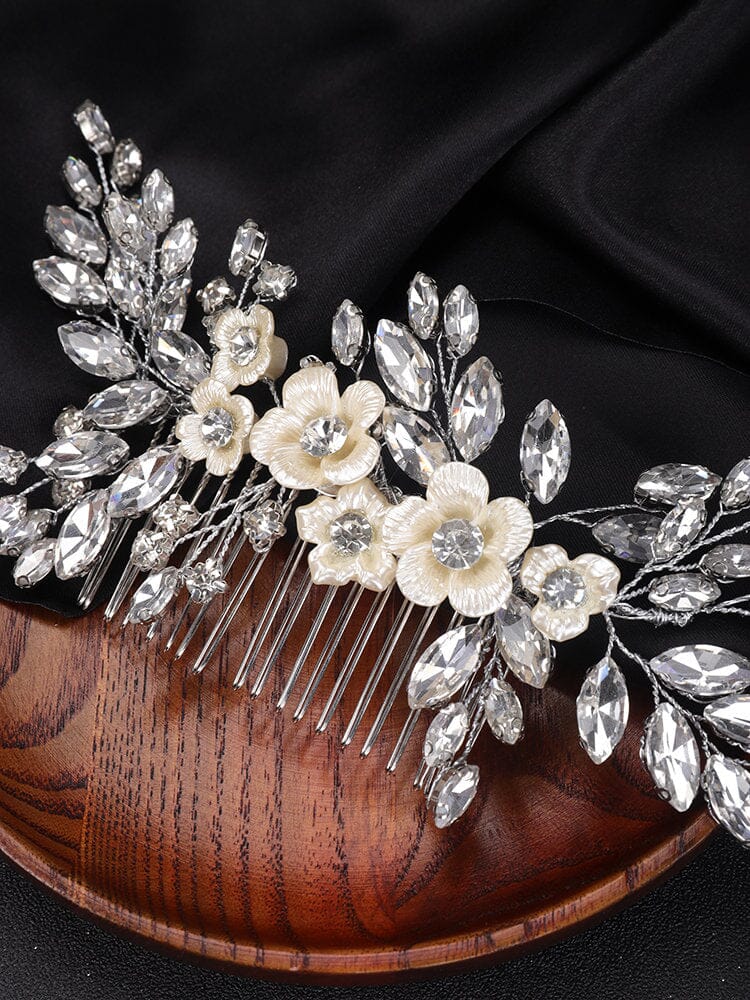 Rhinestone Crystal Seashell Flower Hair Comb, Ivory Floral Large Wedding Hair Comb, Bridal Crystal Decorative Hairpiece - KaleaBoutique.com
