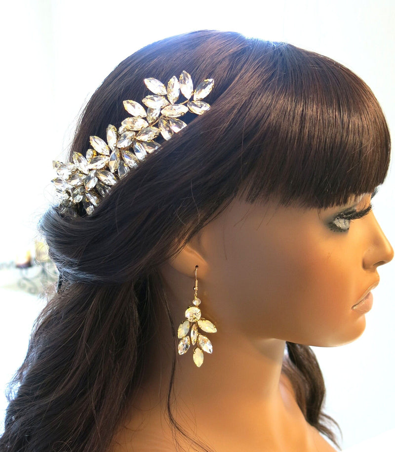 Rhinestone Crystals Gold Hair Comb, Wedding Gem Hairpiece, Bridal Party Rhinestone Hairpin - KaleaBoutique.com