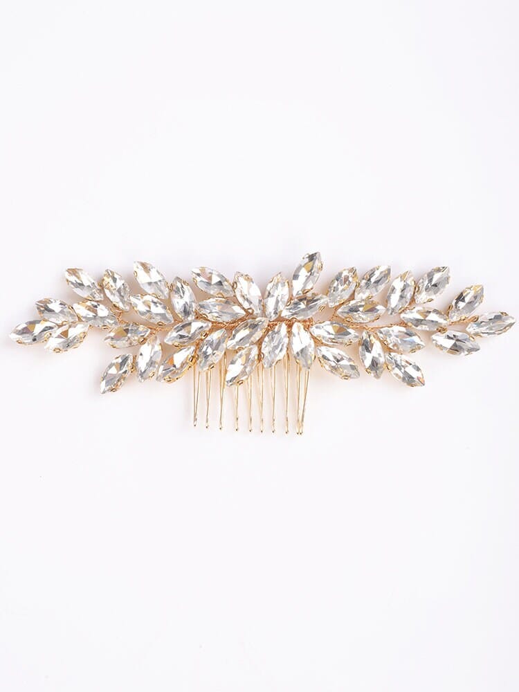 Rhinestone Crystals Gold Hair Comb, Wedding Gem Hairpiece, Bridal Party Rhinestone Hairpin - KaleaBoutique.com