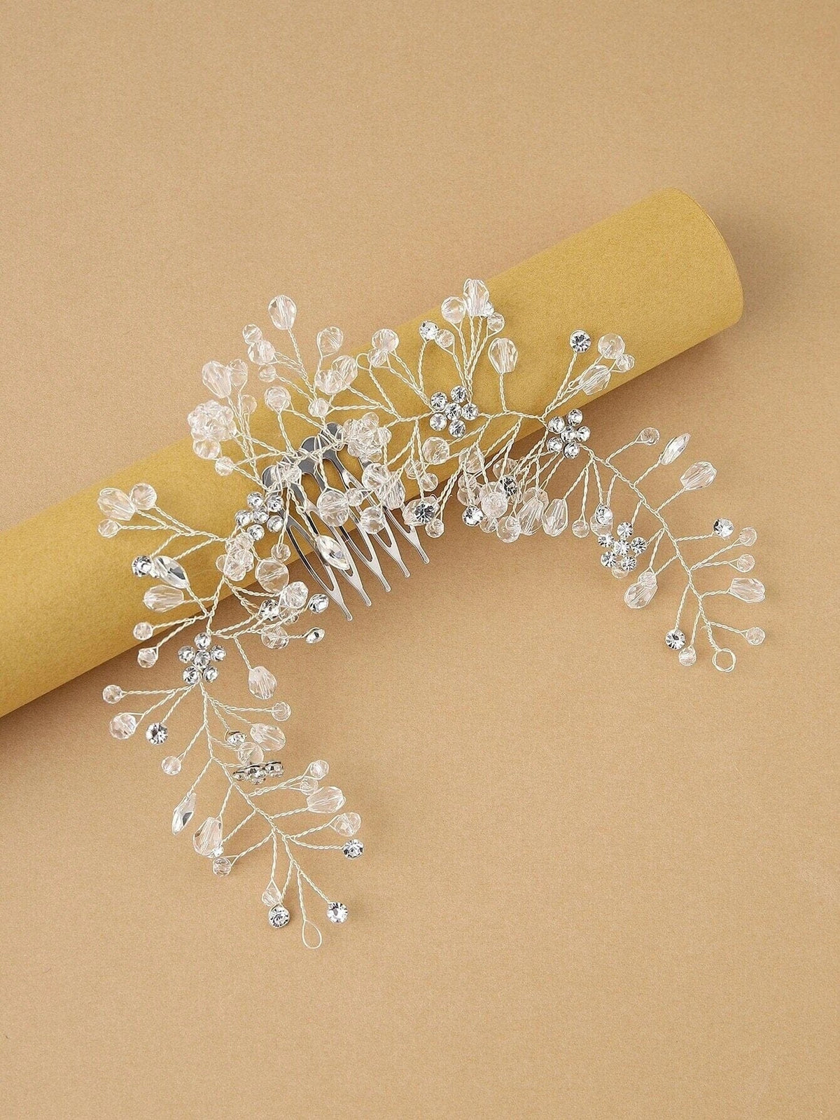 Rhinestone Flower Combed Hair Vine, Crystal Wedding Hairpin Wire, Bridal Silver Hair Vine Headpiece - KaleaBoutique.com