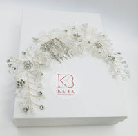 Rhinestone Flower Combed Hair Vine, Crystal Wedding Hairpin Wire, Bridal Silver Hair Vine Headpiece - KaleaBoutique.com