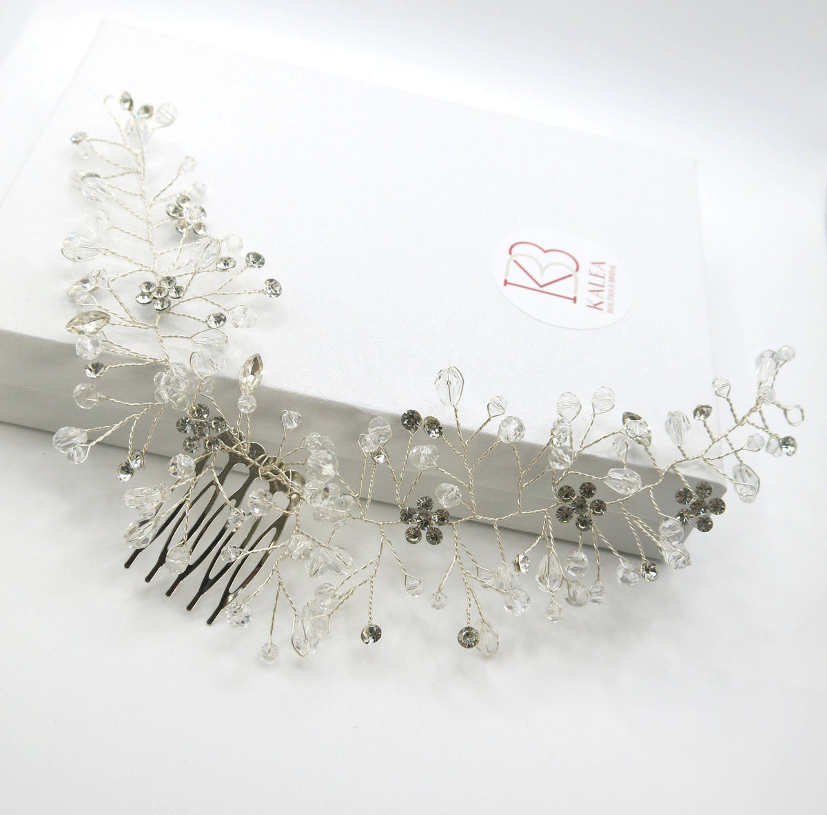 Rhinestone Flower Combed Hair Vine, Crystal Wedding Hairpin Wire, Bridal Silver Hair Vine Headpiece - KaleaBoutique.com