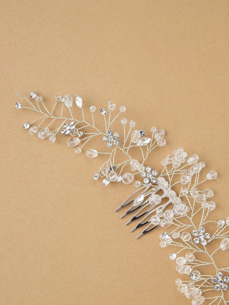 Rhinestone Flower Combed Hair Vine, Crystal Wedding Hairpin Wire, Bridal Silver Hair Vine Headpiece - KaleaBoutique.com