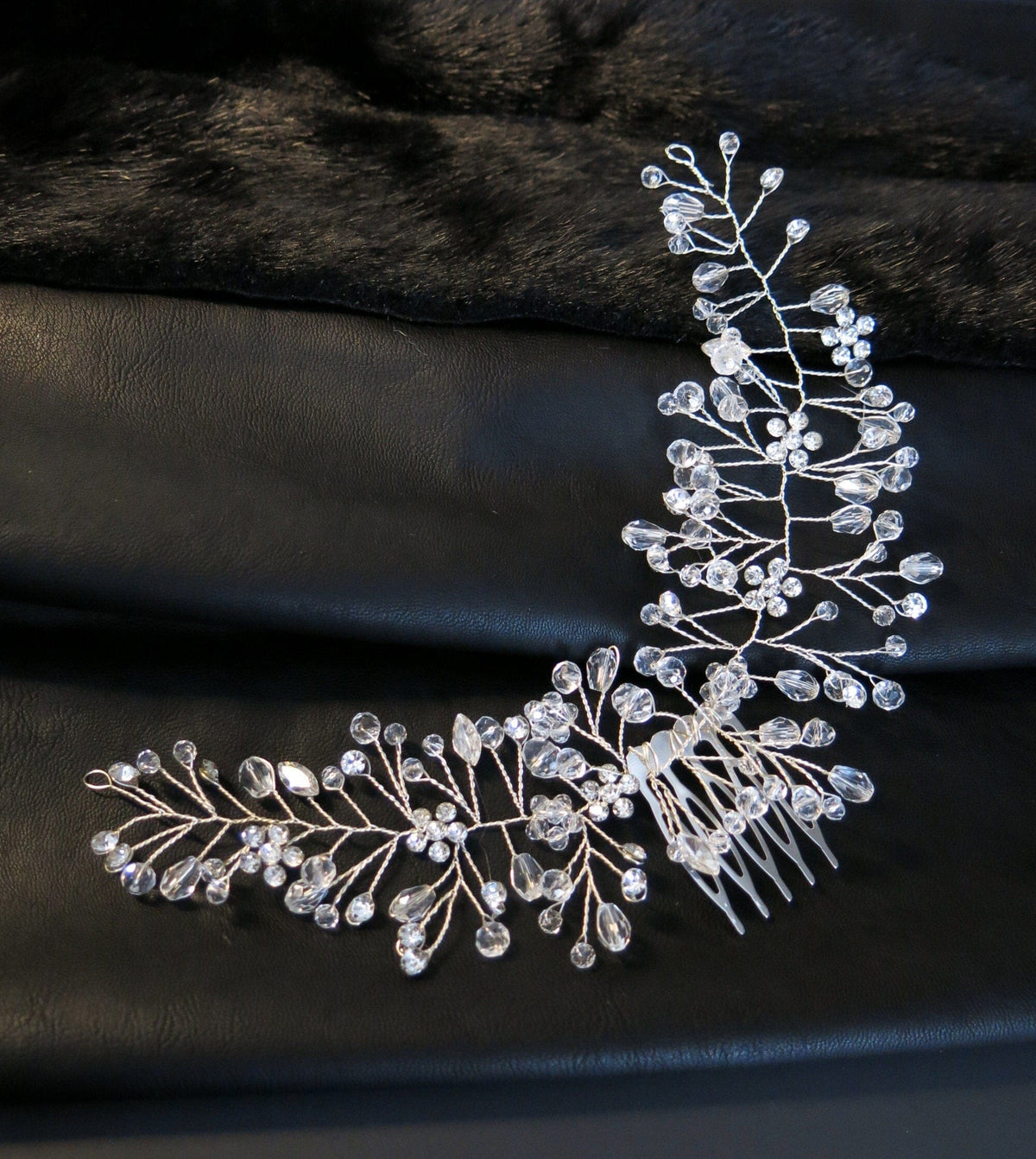 Rhinestone Flower Combed Hair Vine, Crystal Wedding Hairpin Wire, Bridal Silver Hair Vine Headpiece - KaleaBoutique.com