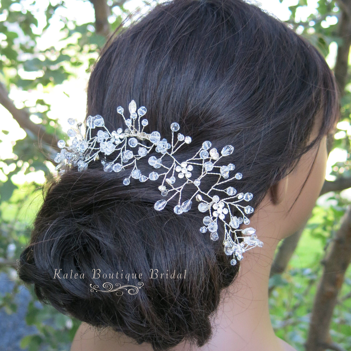 Rhinestone Flower Combed Hair Vine, Crystal Wedding Hairpin Wire, Bridal Silver Hair Vine Headpiece - KaleaBoutique.com