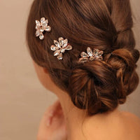 Rhinestone Flower 3 PC Mini Hair Comb Set, Bridal Gem Small Hairpin Headpiece, Minimalist Wedding Hair Comb 3 PC Set - KaleaBoutique.com