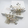 Rhinestone Gem Bridal 2 PC Hair Comb Set, Small Vintage Inspired Wedding Gold Hair Combs Set - KaleaBoutique.com