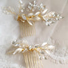 Rhinestone Gem Bridal 2 PC Hair Comb Set, Small Vintage Inspired Wedding Gold Hair Combs Set - KaleaBoutique.com