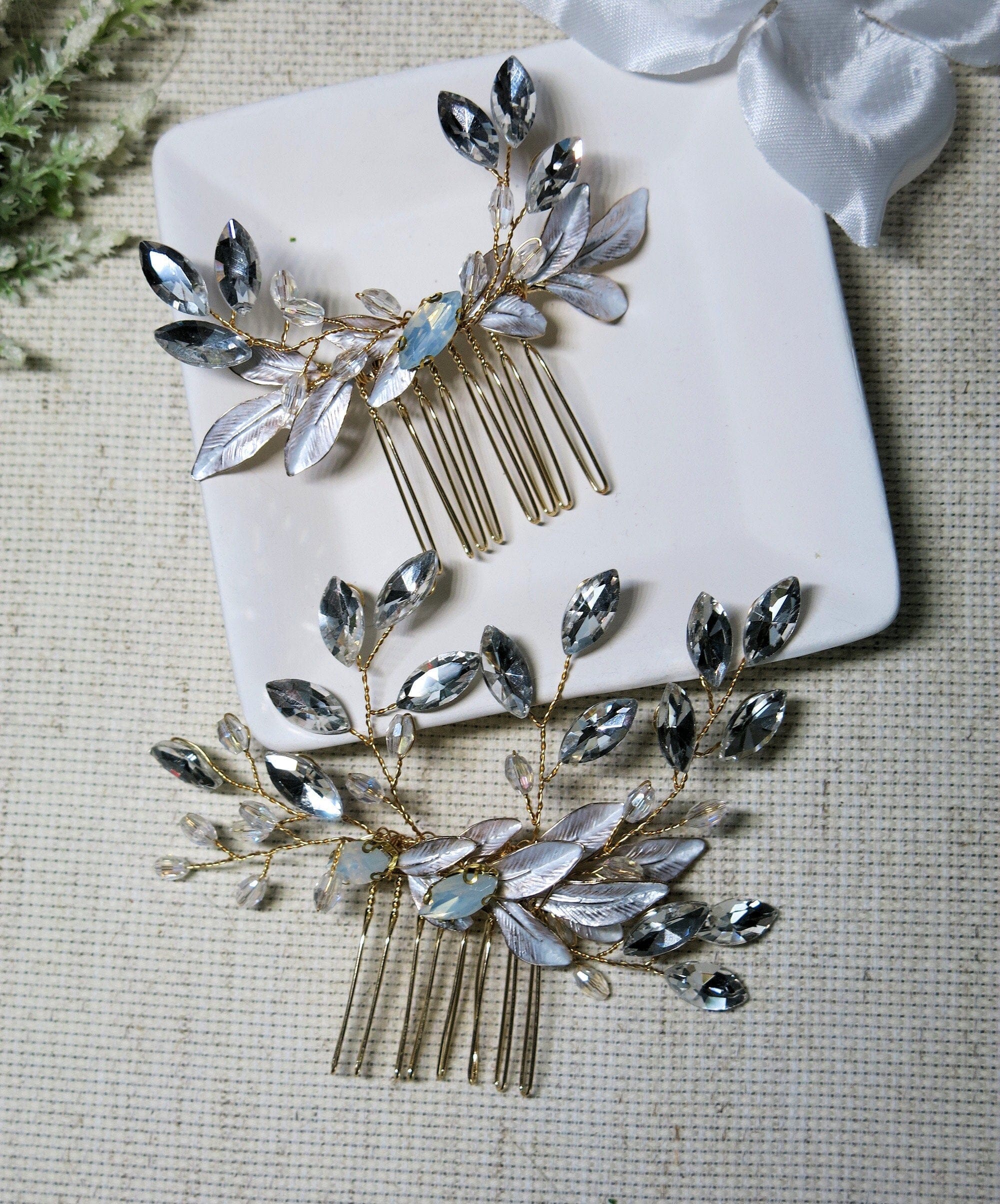Vintage Silver Rhinestone/Crystal Hair Comb Set Amazon.com : SWEETV Silver Bridal Hair Comb for Wedding Hair  main image 2